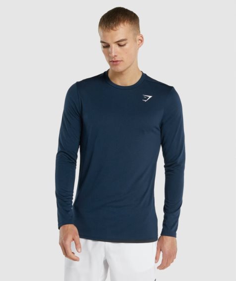 Men's Gymshark Arrival Long Sleeve T-Shirts Navy | NZ 0DICJU